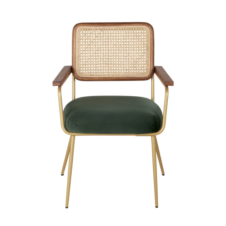 Maisons Du Monde Rosalie - Silla De Comedor De Terciopelo Verde Y Rejilla De Ratán