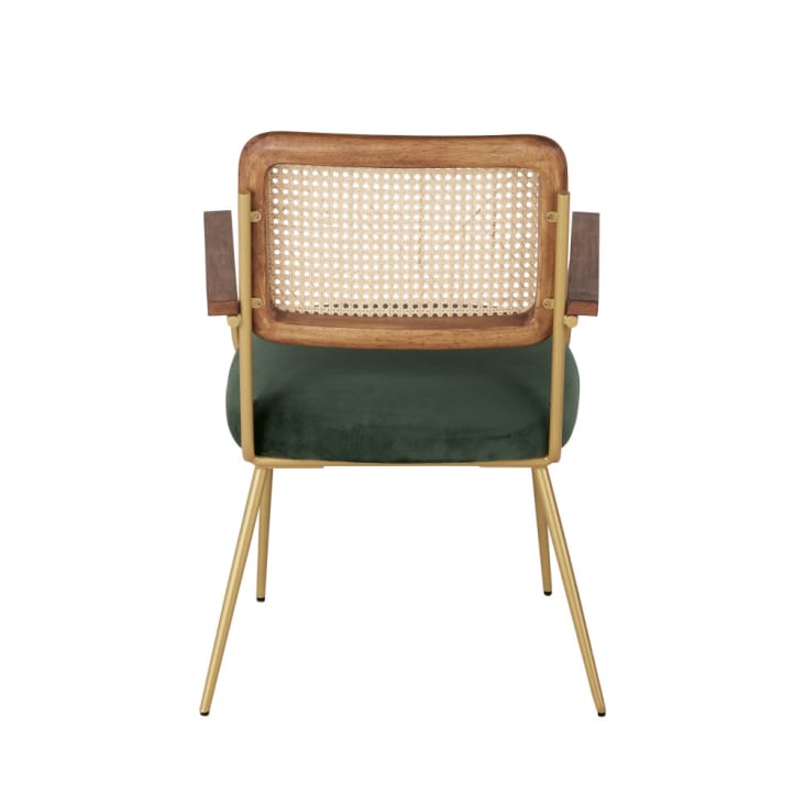 Maisons Du Monde Rosalie - Silla De Comedor De Terciopelo Verde Y Rejilla De Ratán