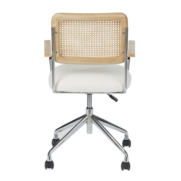 Maisons Du Monde Rosalie - Silla Escritorio Ajustable En Altura De Rejilla De Ratán Y Tela En Crudo Con Ruedas
