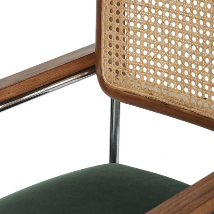 Maisons Du Monde Rosalie - Silla Escritorio Ajustable En Altura De Terciopelo Verde Y Rejilla De Ratán Con Ruedas