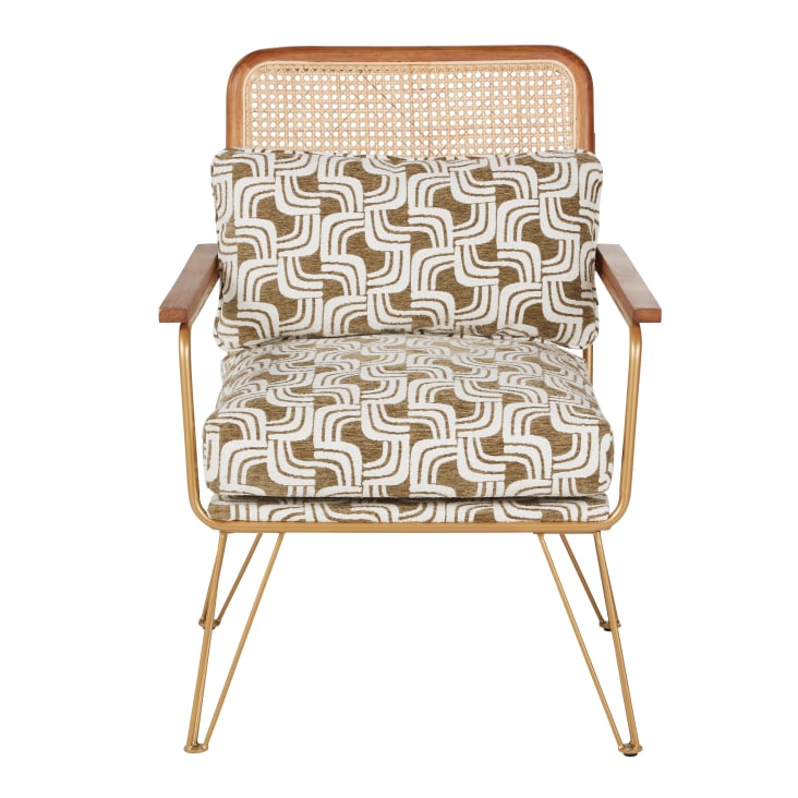 Maisons Du Monde Rosalie - Sillón Beige Y Caqui Rejilla De Ratán Y Patas De Acero Dorado