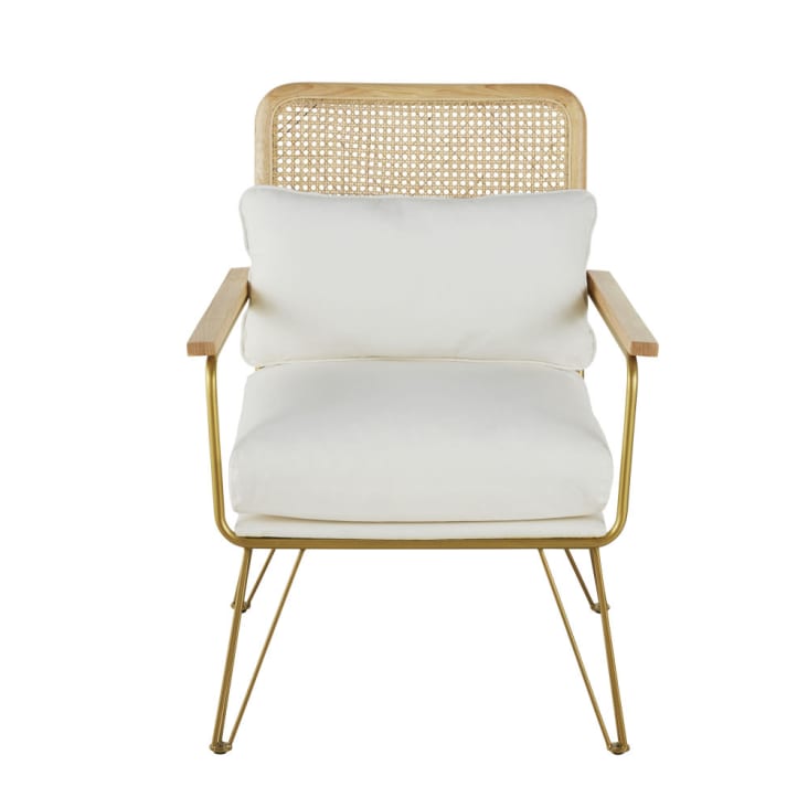 Maisons Du Monde Rosalie - Sillón Color Crudo De Rejilla De Mimbre Con Patas De Acero Dorado