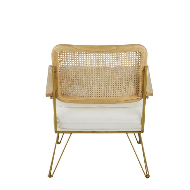 Maisons Du Monde Rosalie - Sillón Color Crudo De Rejilla De Mimbre Con Patas De Acero Dorado