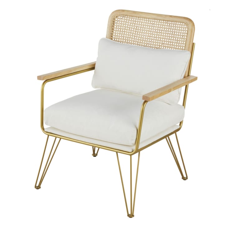 Maisons du Monde Rosalie - Sillón color crudo de rejilla de mimbre con patas de acero dorado