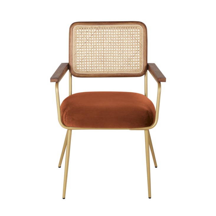 Maisons Du Monde Rosalie - Sillón De Comedor De Rejilla De Ratán Y Terciopelo En Naranja Ardilla