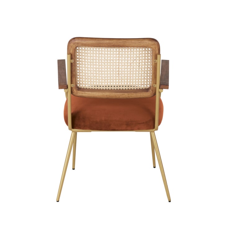 Maisons Du Monde Rosalie - Sillón De Comedor De Rejilla De Ratán Y Terciopelo En Naranja Ardilla
