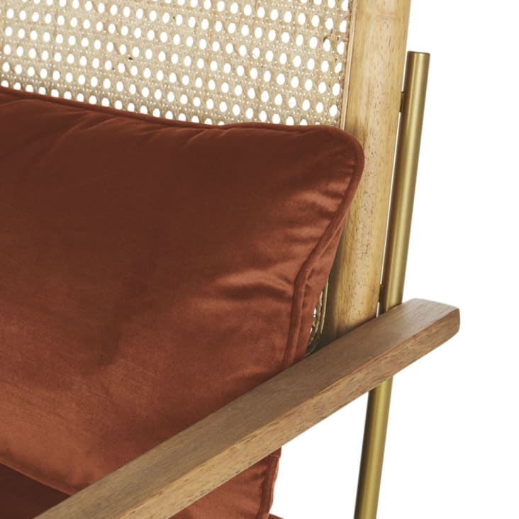 Maisons Du Monde Rosalie - Sillón De Terciopelo Naranja Ardilla Con Rejilla De Ratán