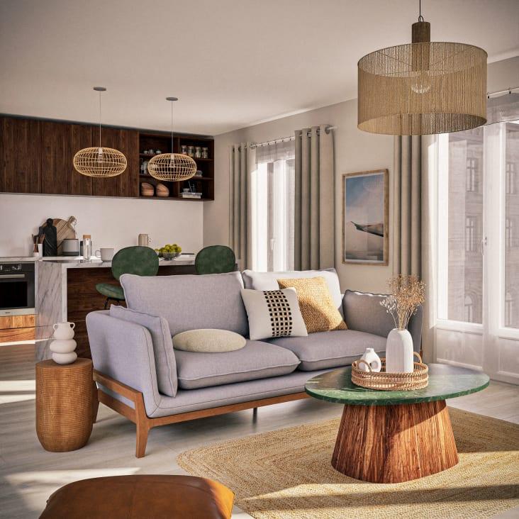 Maisons Du Monde ROSEMONT - Lámpara De Techo De Yute Trenzado A Mano Y Madera De Mango