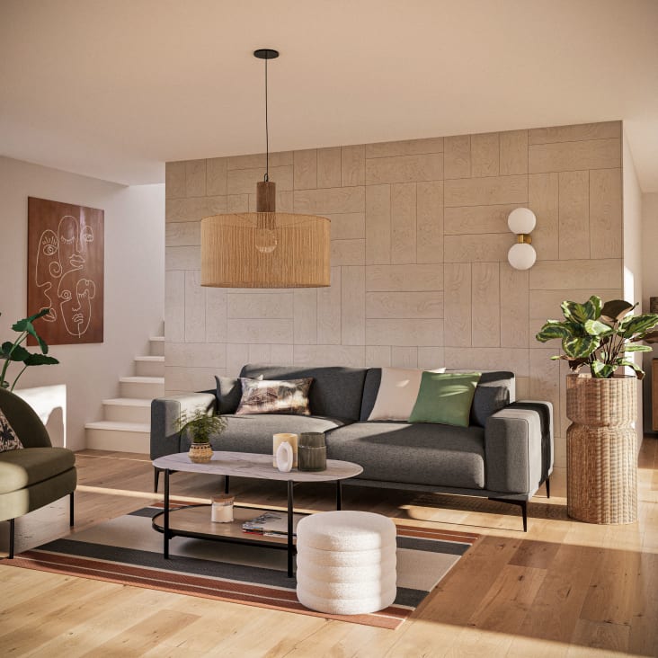 Maisons Du Monde ROSEMONT - Lámpara De Techo De Yute Trenzado A Mano Y Madera De Mango