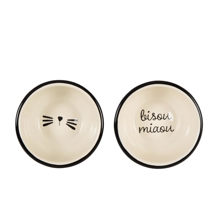 Maisons Du Monde Roxy - Set De 2 Comederos Para Gatos De Cerámica Negra Y Blanca Y Metal Negro