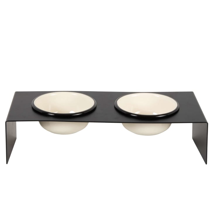Maisons du Monde Roxy - Set de 2 comederos para gatos de cerámica negra y blanca y metal negro