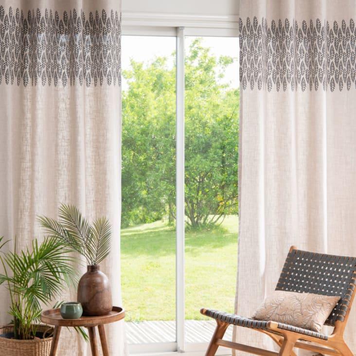 Maisons du Monde SABROSO - Cortina de ojales estampado beige y gris antracita 140 x 250