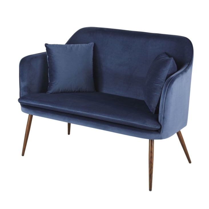 Maisons Du Monde Sacha Business - Banco De Comedor De 2 Plazas En Terciopelo Azul Noche