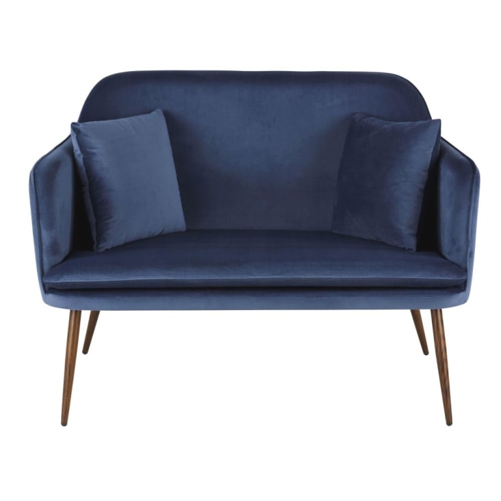 Maisons du Monde Sacha Business - Banco de comedor de 2 plazas en terciopelo azul noche