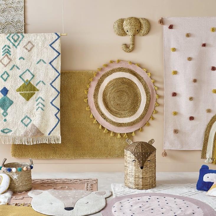 Maisons Du Monde Sahari - Alfombra Infantil Redonda De Yute Trenzado Y Algodón Con Pompones D.100