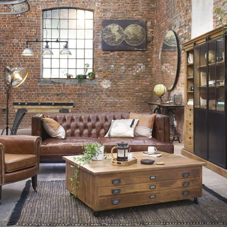 Maisons Du Monde Saïd - Revistero De Piel Y Metal Negro