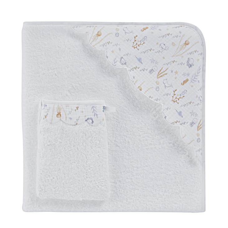 Maisons Du Monde Saint Malo - Capa De Baño Para Bebé De Felpa Color Crudo Y Capucha De Gasa De Algodón