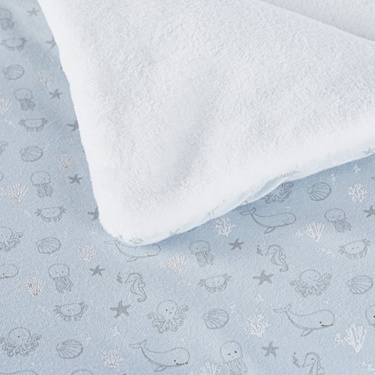 Maisons Du Monde Saint Malo - Manta De Bebé En Azul Blanco Y Gris Con Fondos Marinos 75 X 100 Cm