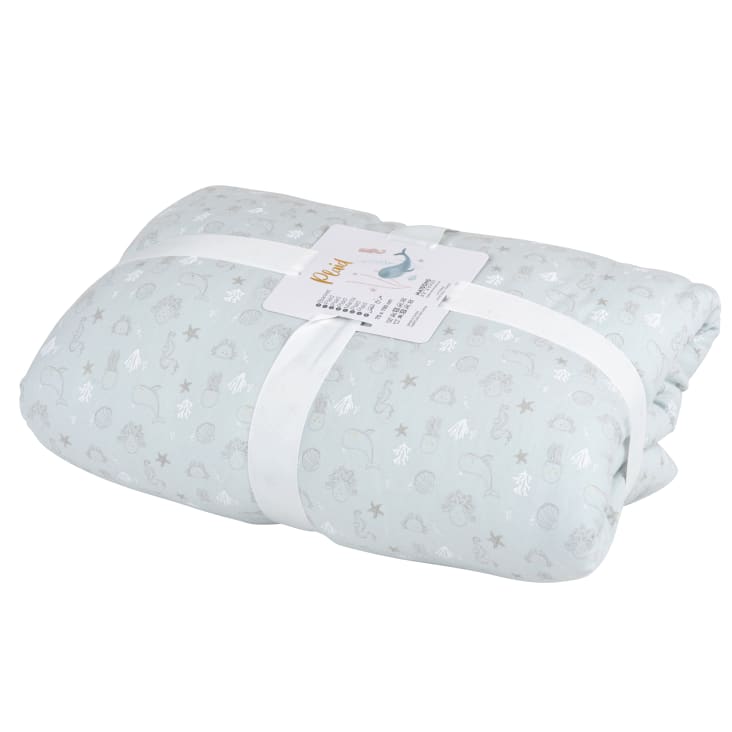 Maisons Du Monde Saint Malo - Manta De Bebé En Azul Blanco Y Gris Con Fondos Marinos 75 X 100 Cm