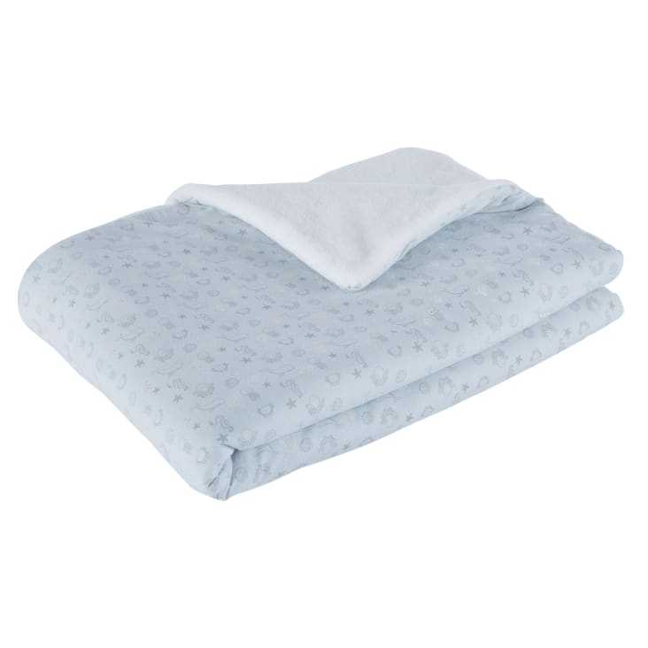 Maisons du Monde Saint Malo - Manta de bebé en azul blanco y gris con fondos marinos 75 x 100 cm