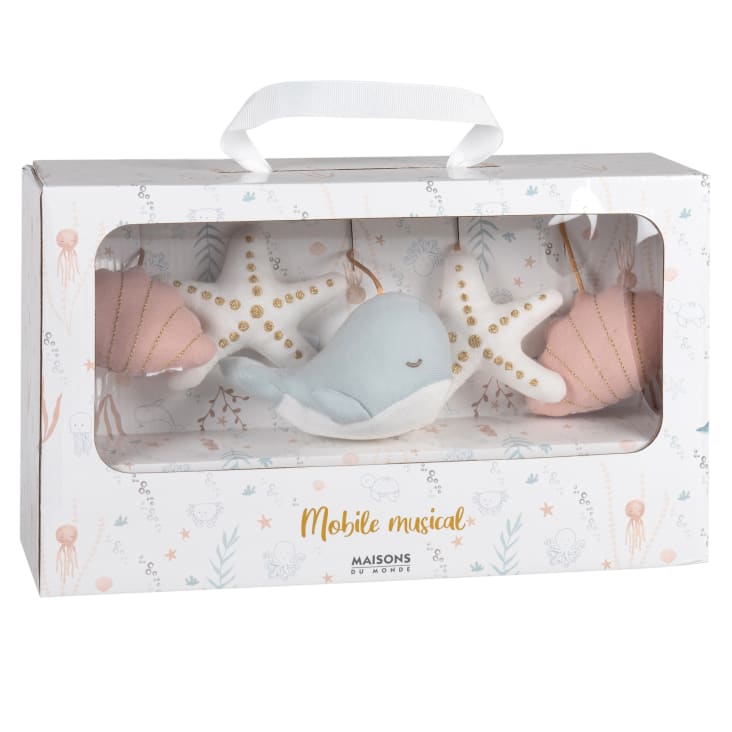 Maisons Du Monde Saint Malo - Móvil Musical Para Bebé De Ballena Estrellas Y Pompones De Algodón Multicolor