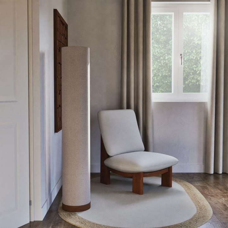 Maisons Du Monde Saliah - Lámpara De Pie De Madera De Mango Y Lino Beige De 140 Cm