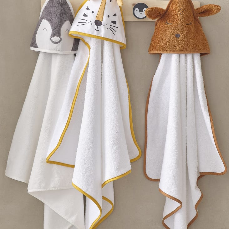 Maisons Du Monde Samba - Capa De Baño Para Bebé De Algodón Blanco Con Cabeza De Tigre Amarillo Mostaza Y Negra