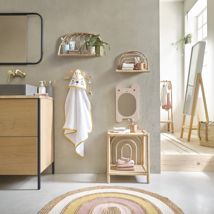 Maisons Du Monde Samba - Capa De Baño Para Bebé De Algodón Blanco Con Cabeza De Tigre Amarillo Mostaza Y Negra