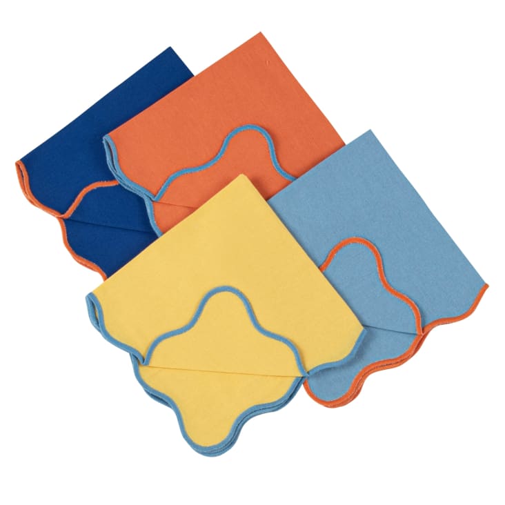 Maisons Du Monde Sanary - Set De 4 Servilletas De Algodón Azul Coral Y Amarillo 45x45 Cm