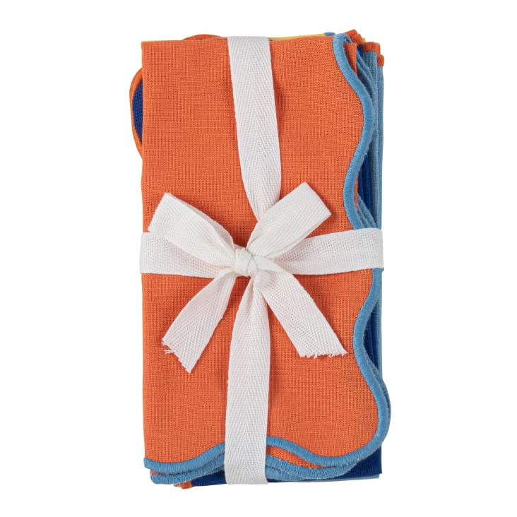 Maisons du Monde Sanary - Set de 4 servilletas de algodón azul coral y amarillo 45x45 cm