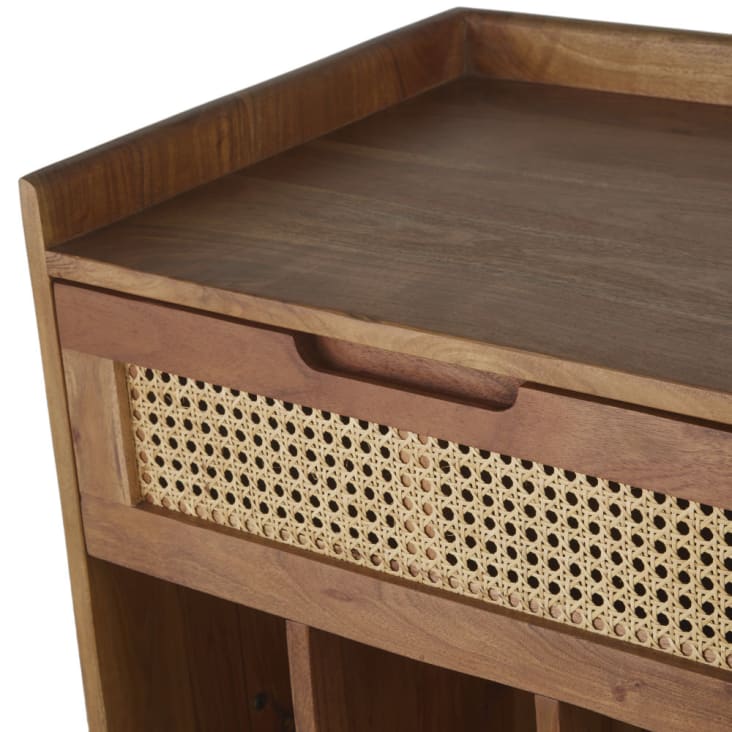 Maisons Du Monde Santa Fe - Aparador Para Vinilos Con 1 Puerta Y 1 Cajón De Rejilla De Mimbre