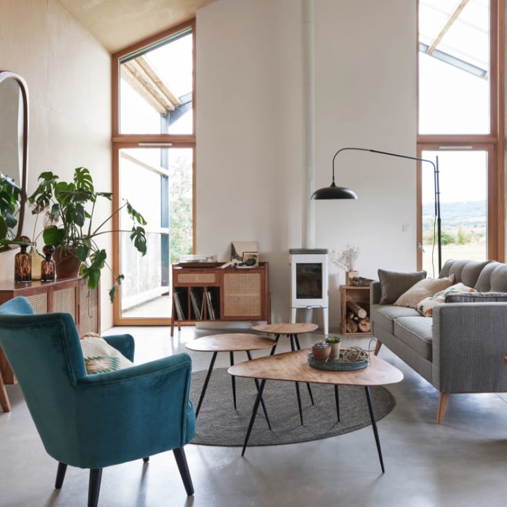 Maisons Du Monde Santa Fe - Aparador Para Vinilos Con 1 Puerta Y 1 Cajón De Rejilla De Mimbre