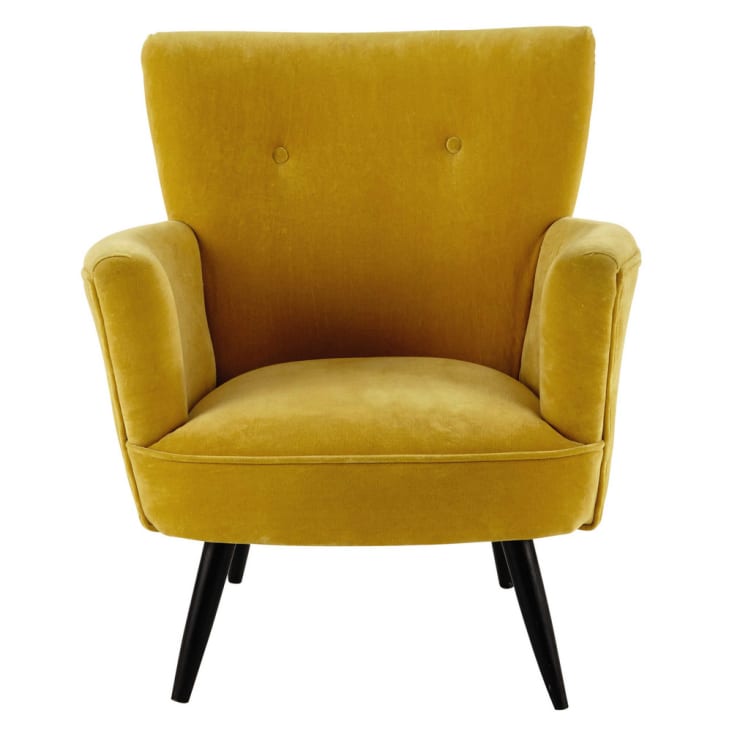 Maisons Du Monde Sao Paulo - Sillón De Terciopelo Amarillo Con Efecto Envejecido