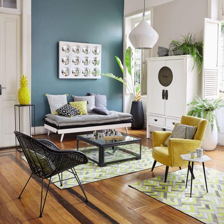Maisons Du Monde Sao Paulo - Sillón De Terciopelo Amarillo Con Efecto Envejecido