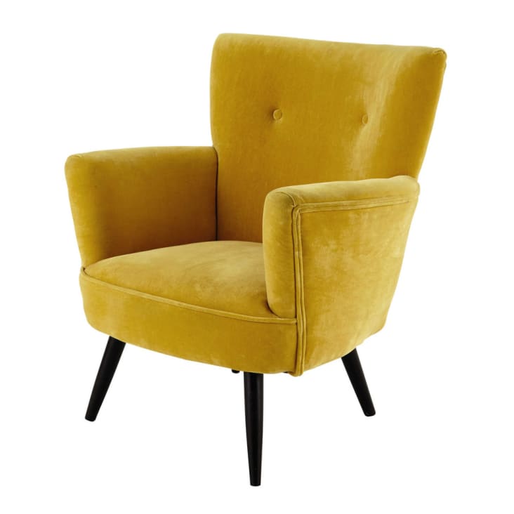 Maisons du Monde Sao Paulo - Sillón de terciopelo amarillo con efecto envejecido