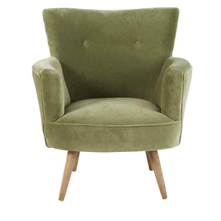 Maisons Du Monde Sao Paulo - Sillón De Terciopelo Verde Caqui Con Efecto Envejecido