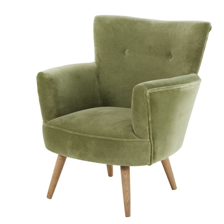 Maisons du Monde Sao Paulo - Sillón de terciopelo verde caqui con efecto envejecido