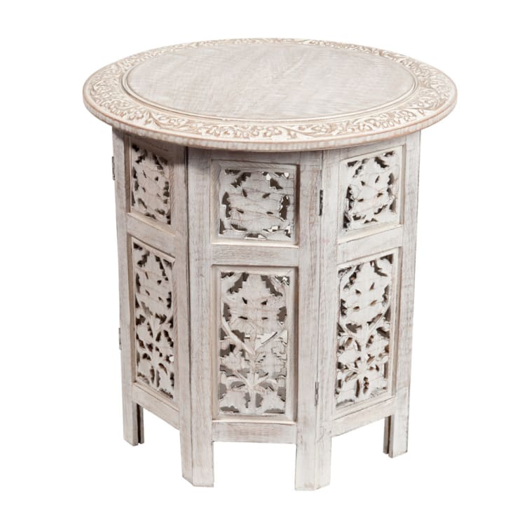 Maisons Du Monde Saranya - Mesa Auxiliar De Madera De Mango Incisa Blanca