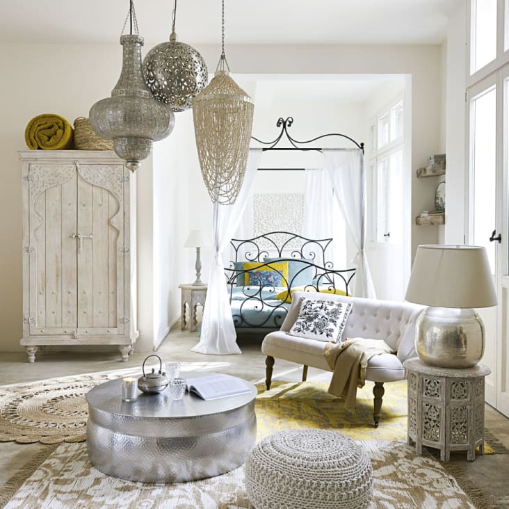 Maisons Du Monde Saranya - Mesa Auxiliar De Madera De Mango Incisa Blanca