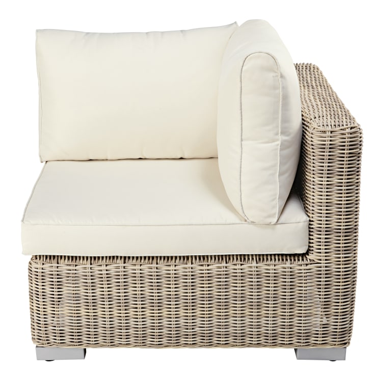 Maisons Du Monde Sardaigne - Ángulo Para Sofá Modular De Jardín De Resina Reciclada Tejida De Color Beige Y Cojines De Poliéster Reciclado Crudo