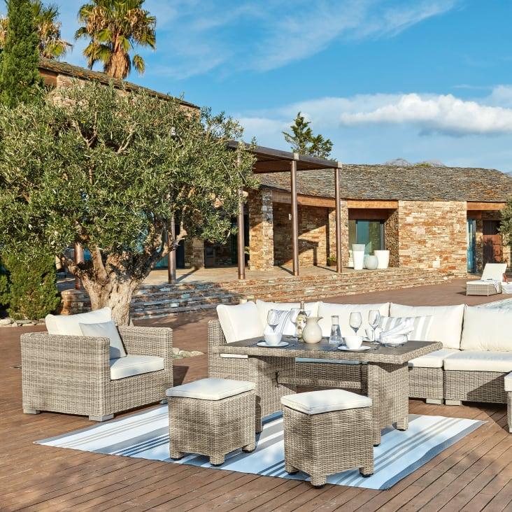 Maisons Du Monde Sardaigne - Módulo De Jardín De Resina Trenzada Reciclada En Beige Y Cojines Crudo