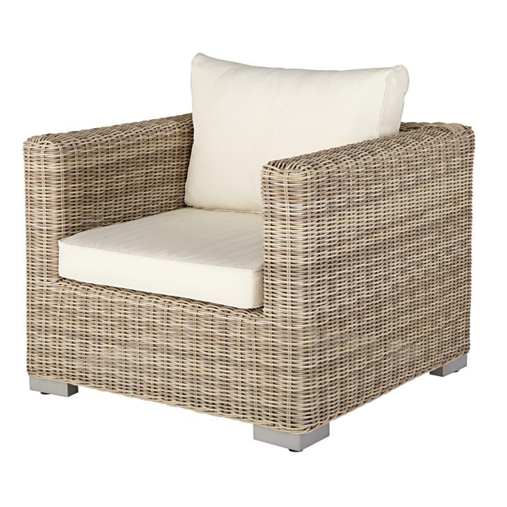 Maisons Du Monde Sardaigne - Sillón De Jardín De Resina Trenzada En Beige Y Cojines Reciclados Crudo