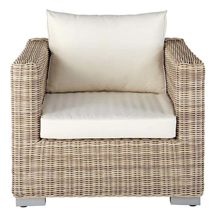 Maisons du Monde Sardaigne - Sillón de jardín de resina trenzada en beige y cojines reciclados crudo