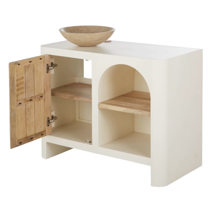 Maisons Du Monde Sartene - Mueble De Madera De Mango Beige Y Blanco Crema Para 1 Lavabo