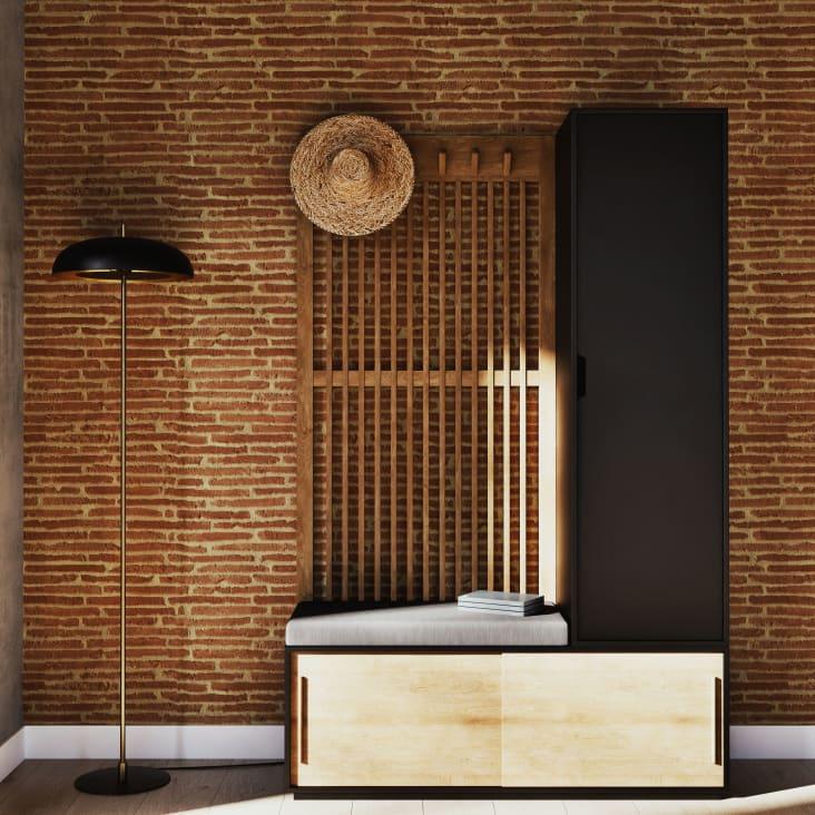 Maisons Du Monde Scilo - Guardarropa Con 3 Puerta Y Perchero De Madera De Fresno Gris Antracita Y Negro