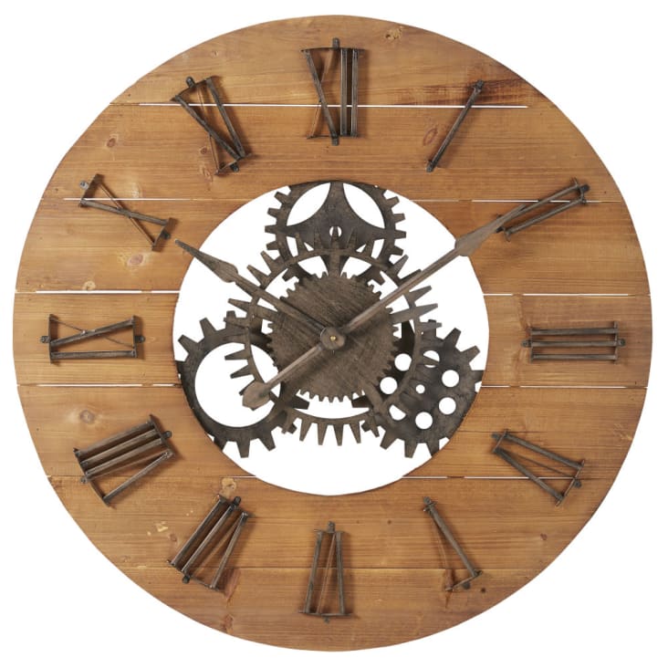 Maisons du Monde Scott - Reloj de engranajes de abeto y metal negro D.89