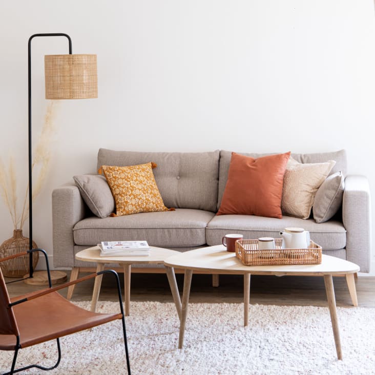 Maisons Du Monde Season - Lámpara De Pie De Metal Y Hevea Con Pantalla De Rejilla De Ratán Alt.172