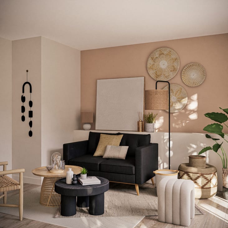 Maisons Du Monde Season - Lámpara De Pie De Metal Y Hevea Con Pantalla De Rejilla De Ratán Alt.172