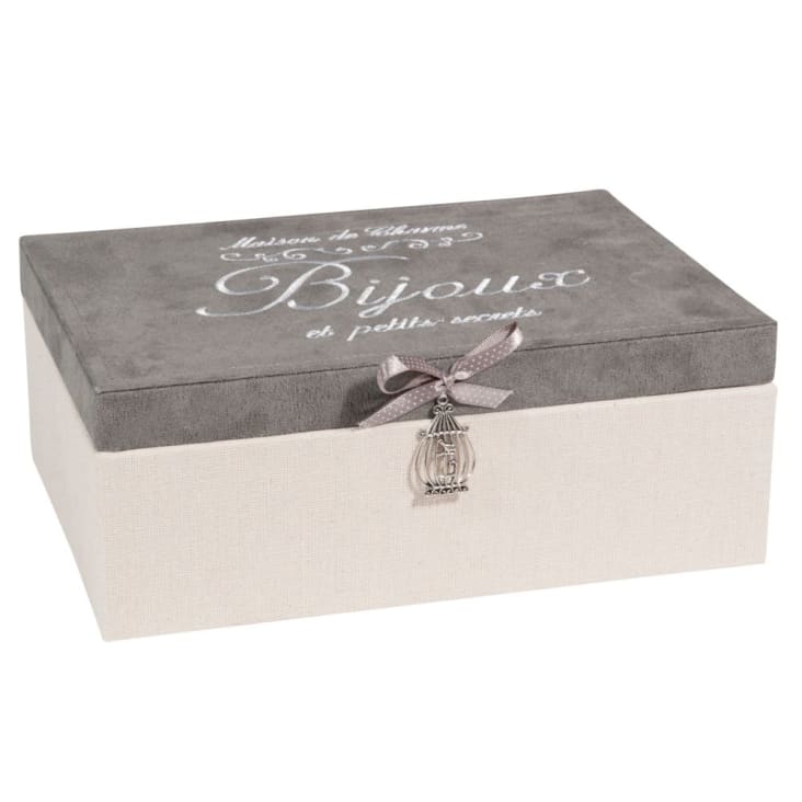 Maisons du Monde Secrets - Joyero de tela beige y gris