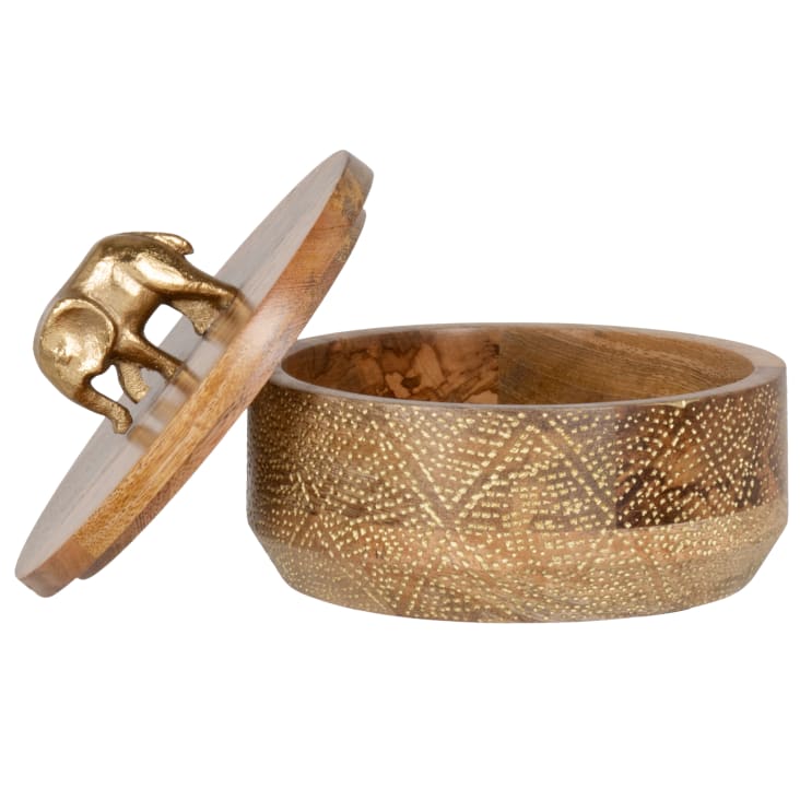 Maisons Du Monde Sehel - Caja Decorativa De Madera Con Tapa Figura De Elefante Y Detalles Dorados